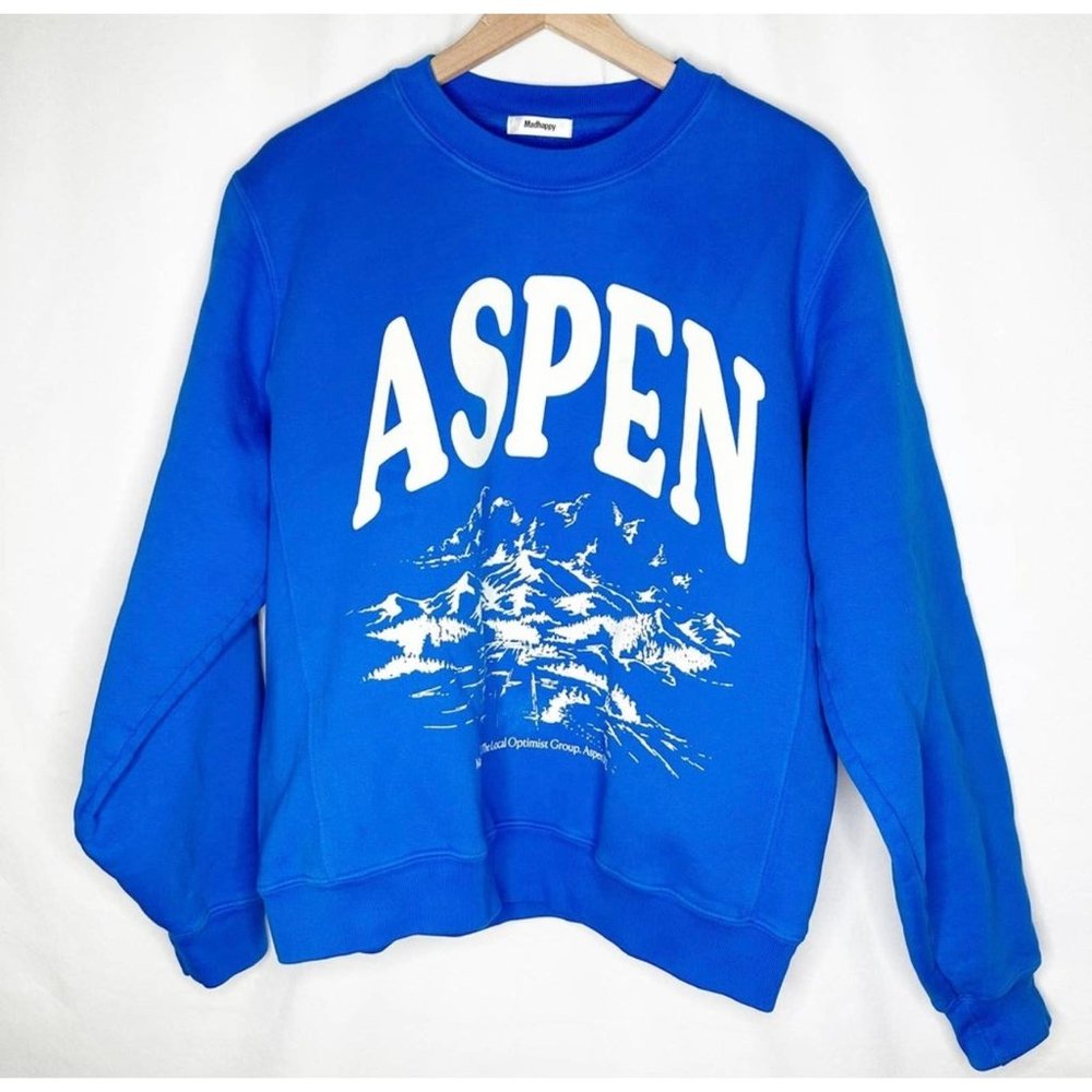 NEW MADHAPPY ASPEN EXCLUSIVE FLEECE BLUE CREWNECK SIZE LARGE